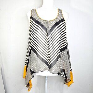 Marciano Black White Silk Striped Hanky Hem Tunic Sleeveless Top